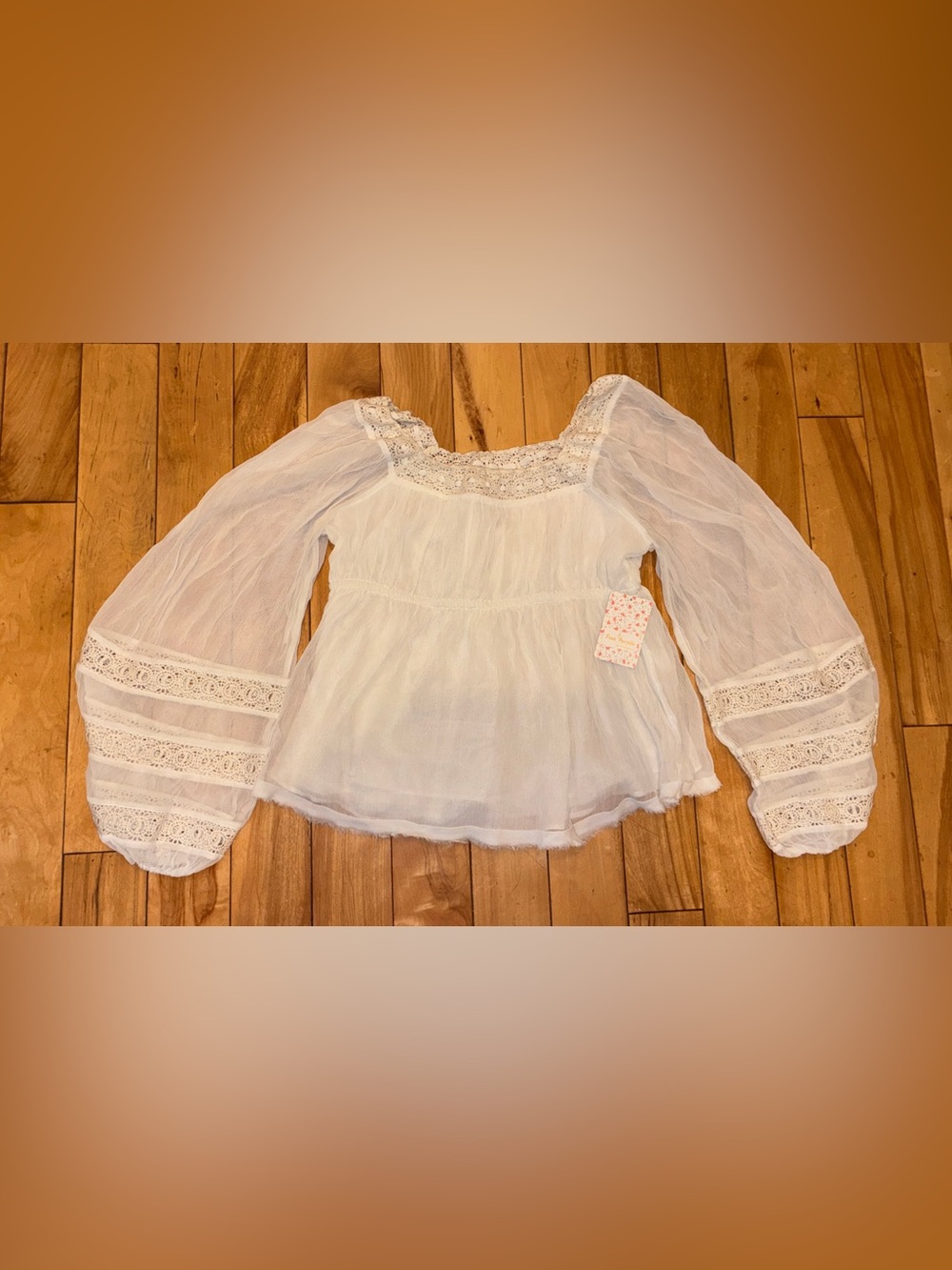FREE PEOPLE IVORY CROCHET LACE ROMANTIC PEASANT TOP SZ M $128